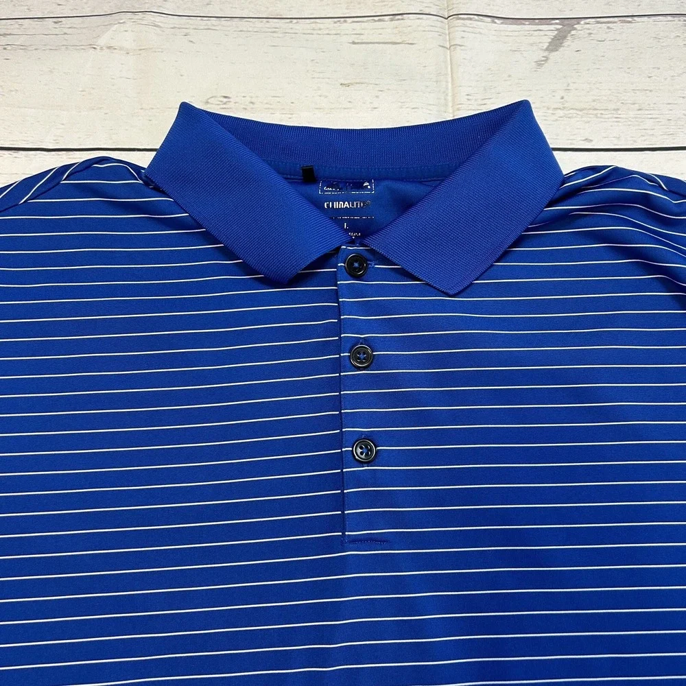 Adidas Polo Shirt Blue Striped Golf Tennis Stretch Climalite Men's Size‎ Large